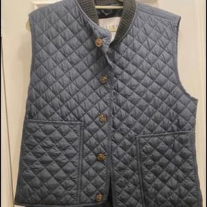 new Exley NB quilted vest, black knit collar and tortoise shell buttons. Size M